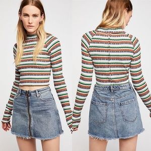 Free People Zip It Up Mini Denim Skirt in Copper Blue